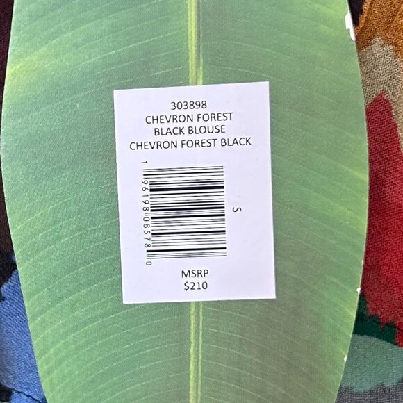 Farm Rio Smocked Ruffle Blouse Black Multi Long Sleeve S - Picture 12 of 13